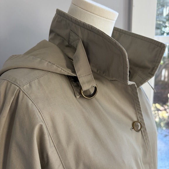 Vintage Womens Beige Trench Coat Sz 10 M/L Belted Removable Lining Hood Overcoat - Picture 8 of 16
